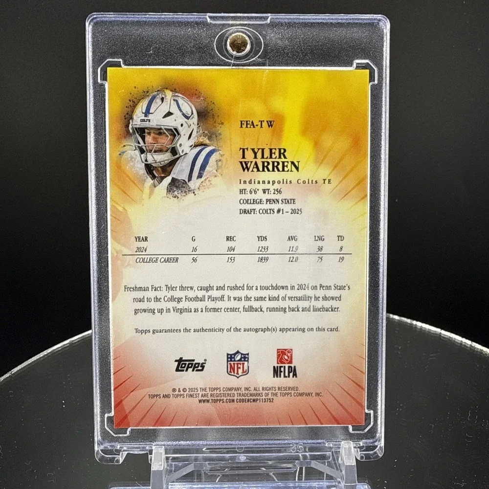 Topps Finest 2025 Tyler Warren Colts RC Auto Freshman Autographs FFA-TW